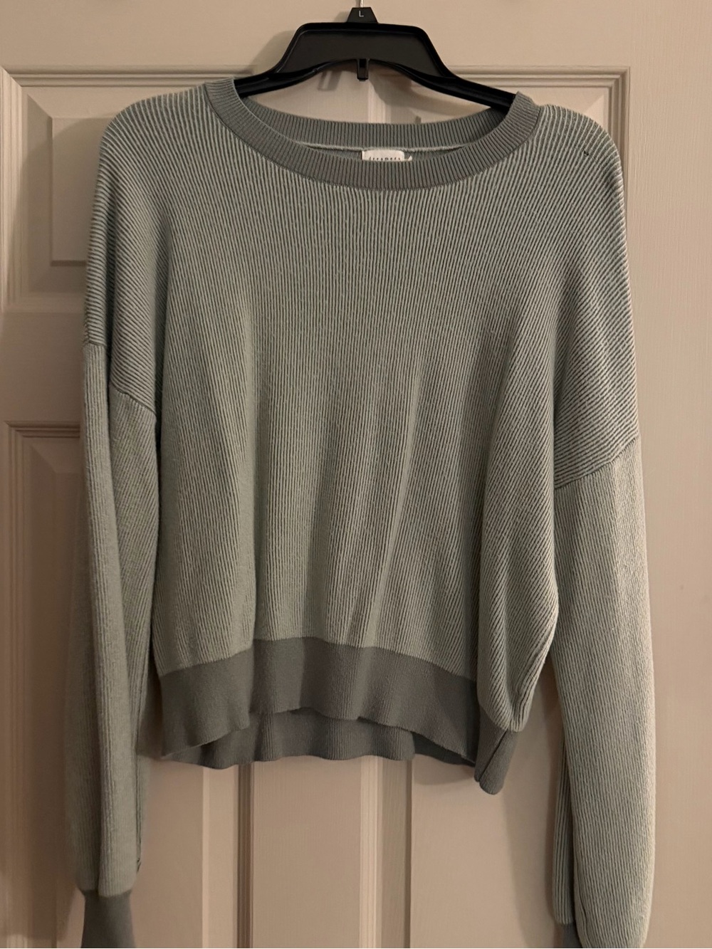 Light Sage Ribbed Crewneck Sweater - Relaxed Fit